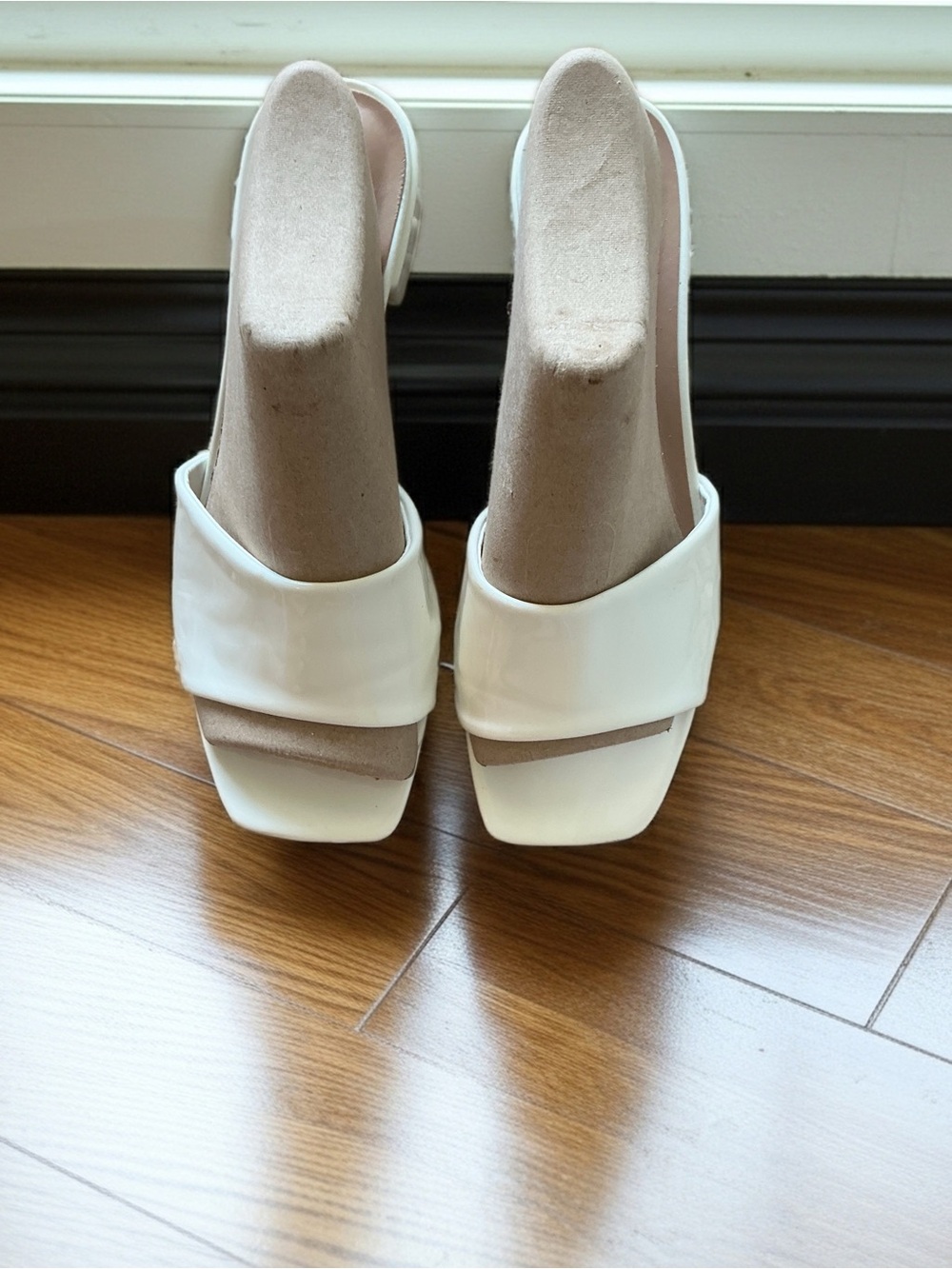 A New Day White Square Toe Slide Sandals Low Block Heel Women’s 7.5